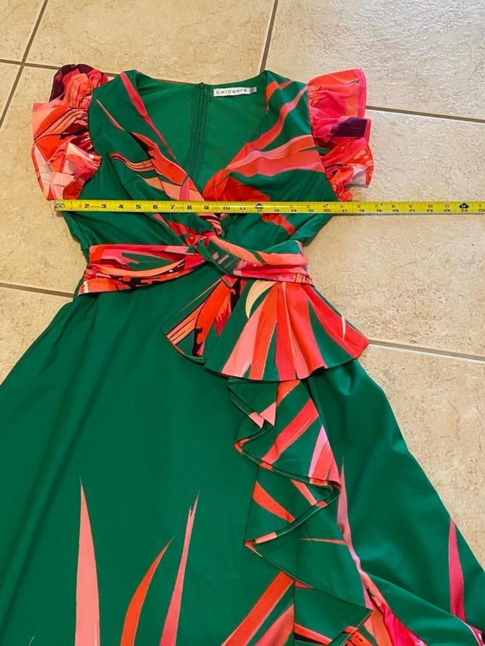 Green Floral Tie-Waist Ruffle Maxi Dress - Picture 6 of 8